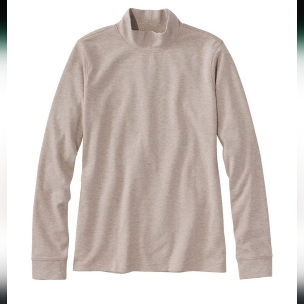 L.L.BEAN | Interlock Mock Turtleneck Long Sleeve top Beige Neutral Cotton Sz XL